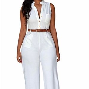 White sleeveless jumpsuit